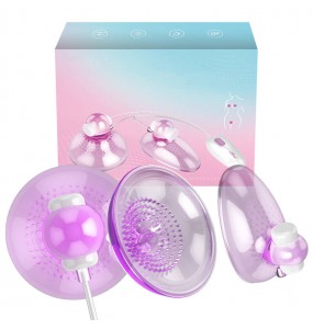 PLEASE ME - Nipple Sucker Cup + Clit Suckers Pussy Pumps With Vibrators (Chargeable - Purple)